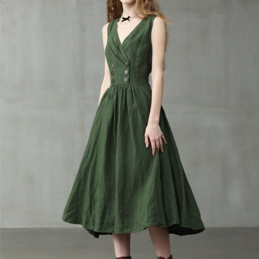 Linennaive Double Breasted Linen Dress, Midi Dress